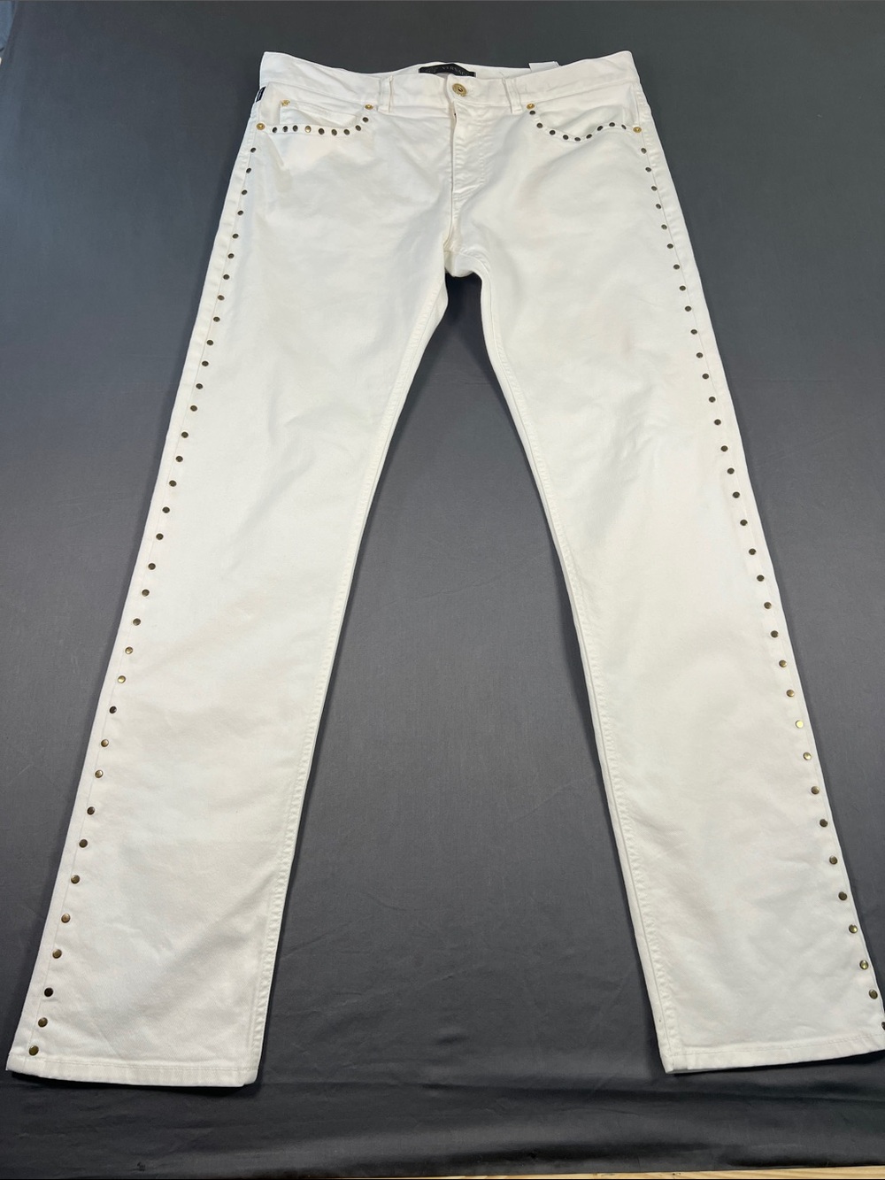 Versace Men's White Stretch Beads Decorated Taylor Fit Slim Jeans